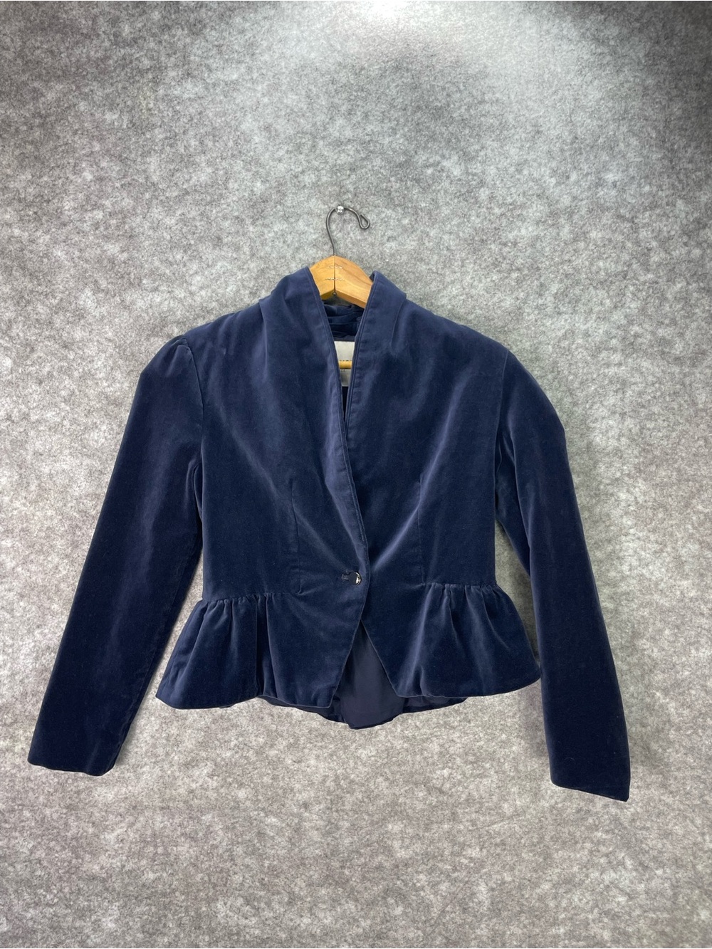 Janie and Jack Blazer Girls 12 Blue Velvet Peplum Ruffle Hem Jacket Party.
